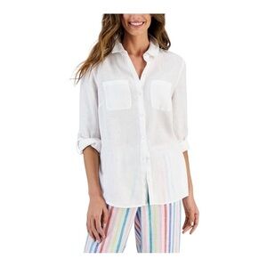 Charter Club 100% Linen Utility Top Size Large RD1